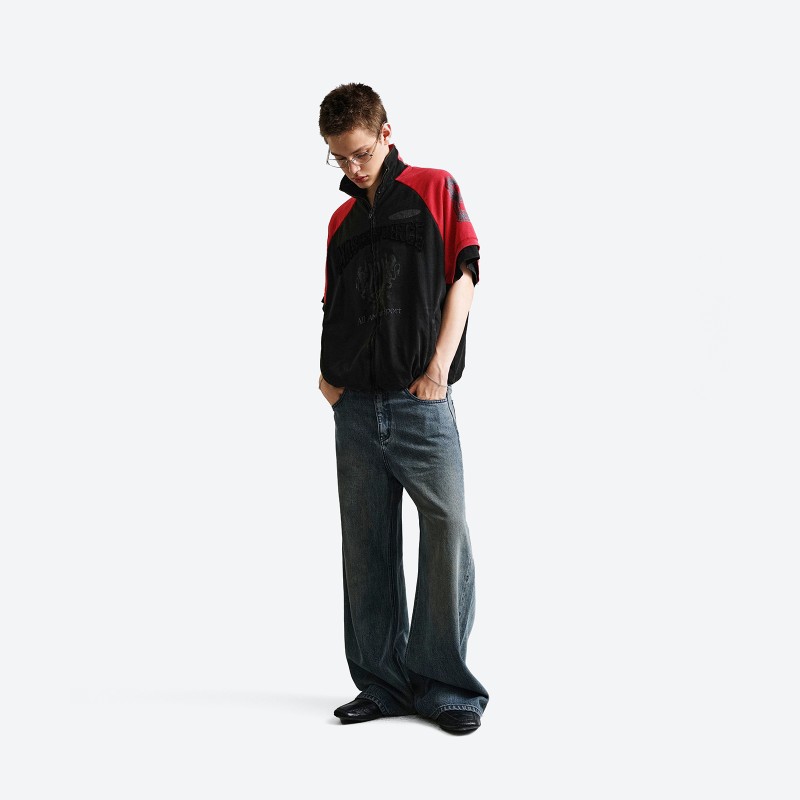 Retro Patchwork Zip‑Up Jacket